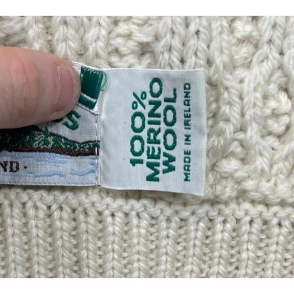Aran Crafts Ireland Dog Sweater Coat 100% Merino Wool Cable Knit Natural Ivory L